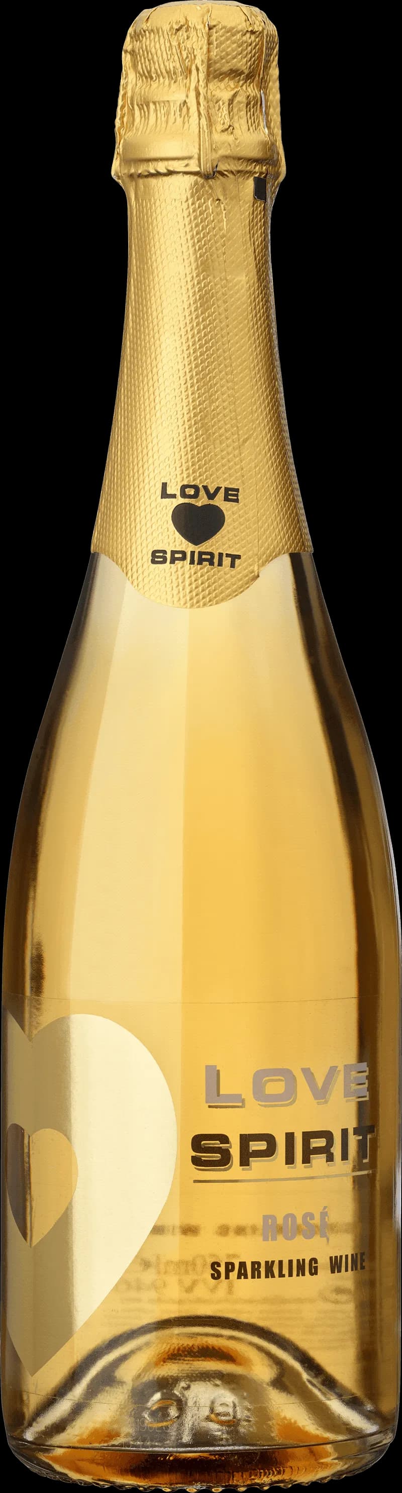 Flaska Love Spirit mousserande vin mot romantisk bakgrund