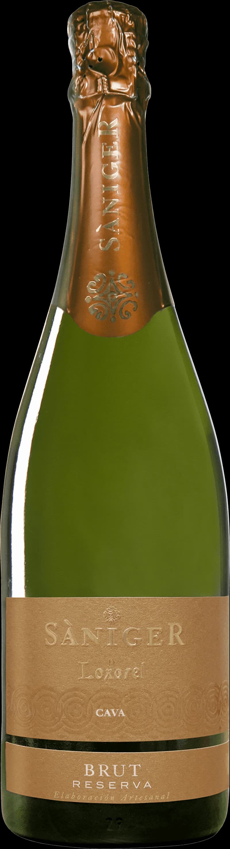 Flaska av Loxarel S Niger Brut mousserande vin mot neutral bakgrund.