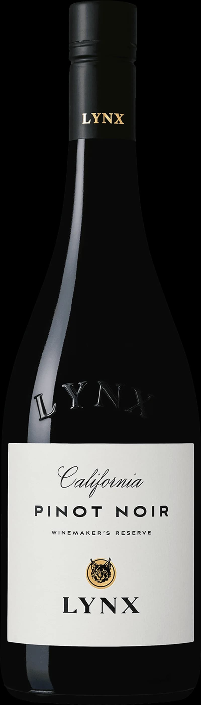 Flaska med Lynx rött vin framför en vinkypare