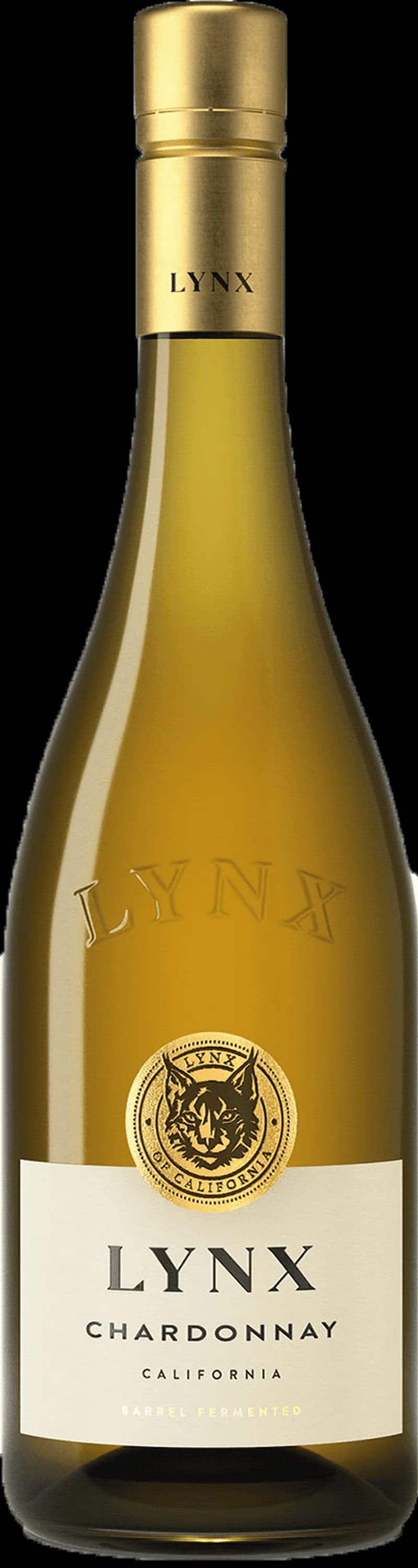 Flaska Lynx vitt vin mot neutral bakgrund