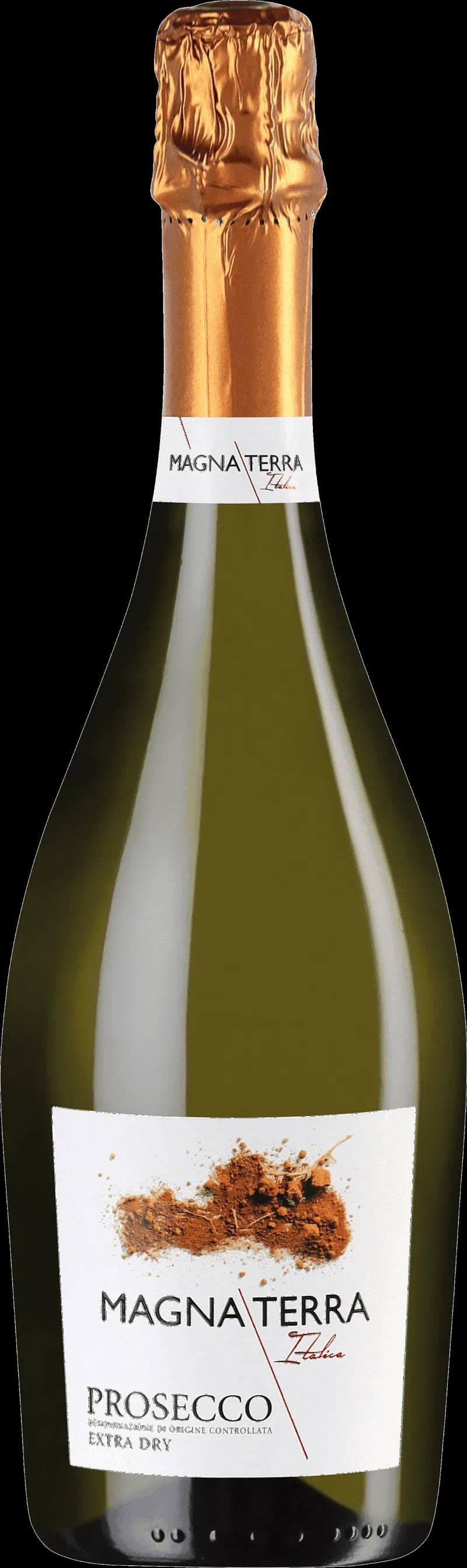 Flaska av Magna Terra mousserande vin mot en neutral bakgrund.