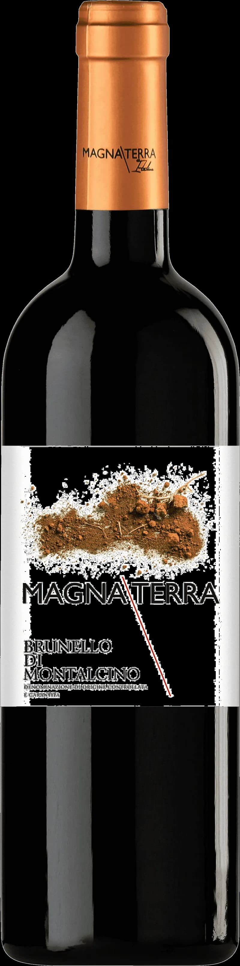 Flaska av rött vin från Magna Terra på en bordsservering.