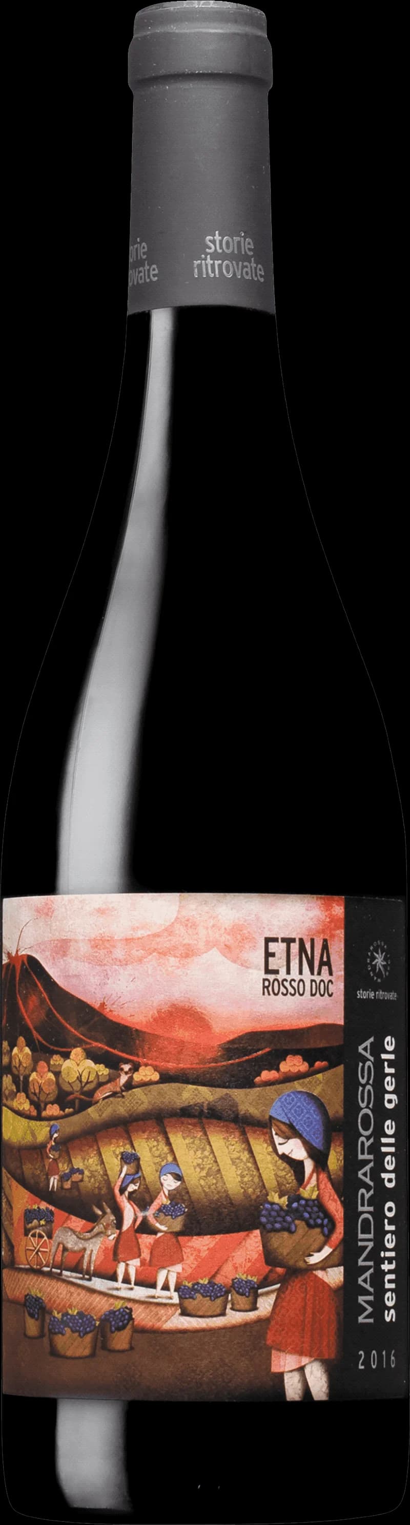 Flaska av Mandrarossa rött vin på en bordsservering.
