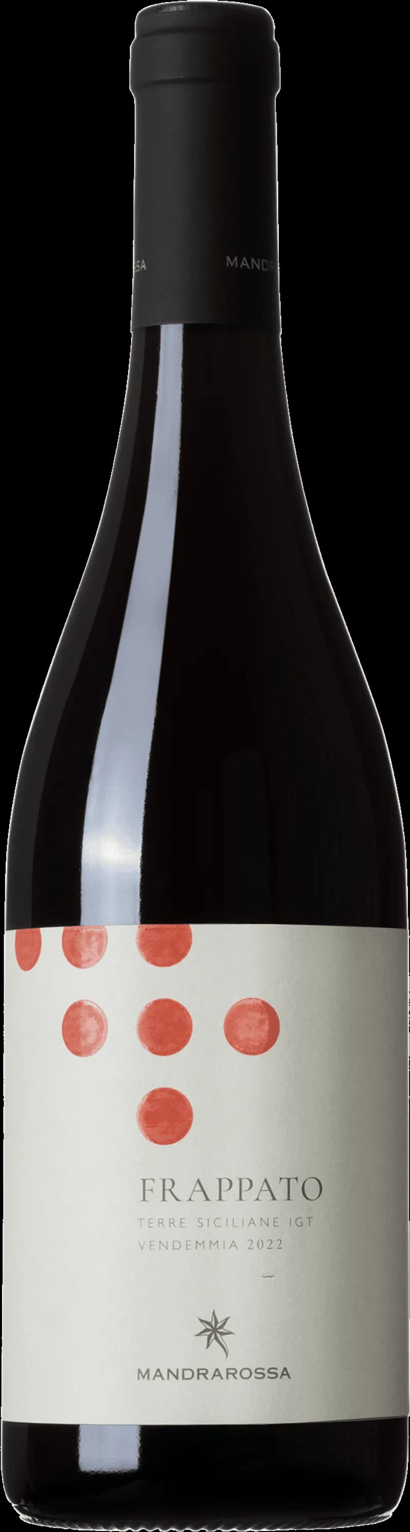 Flaska med Mandrarossa rött vin på en bordsservering.