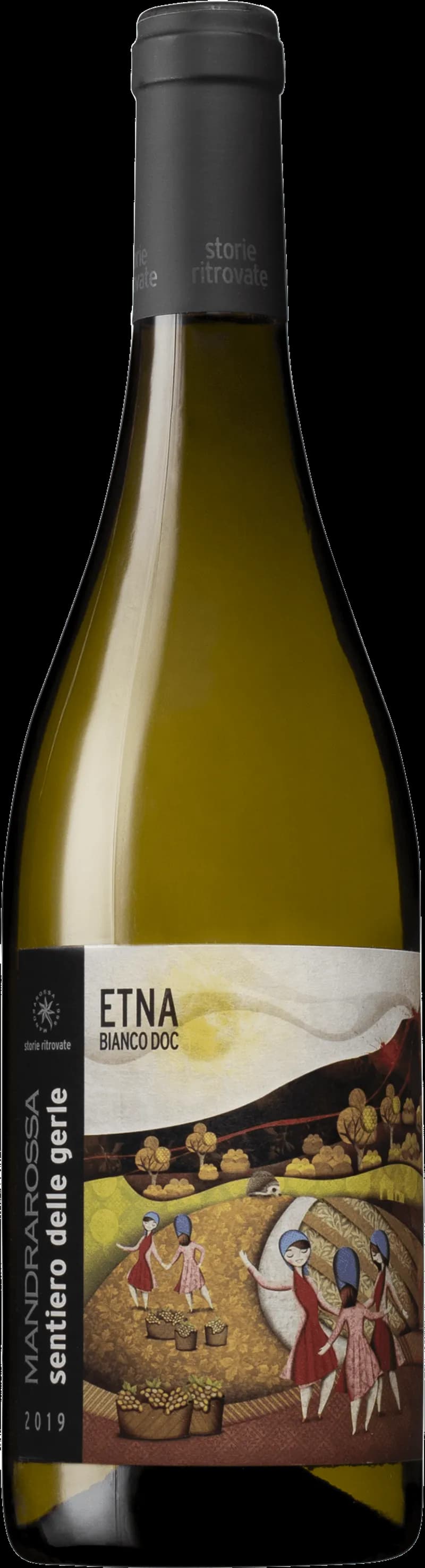 Flaska med Mandrarossa vitt vin mot ljus bakgrund