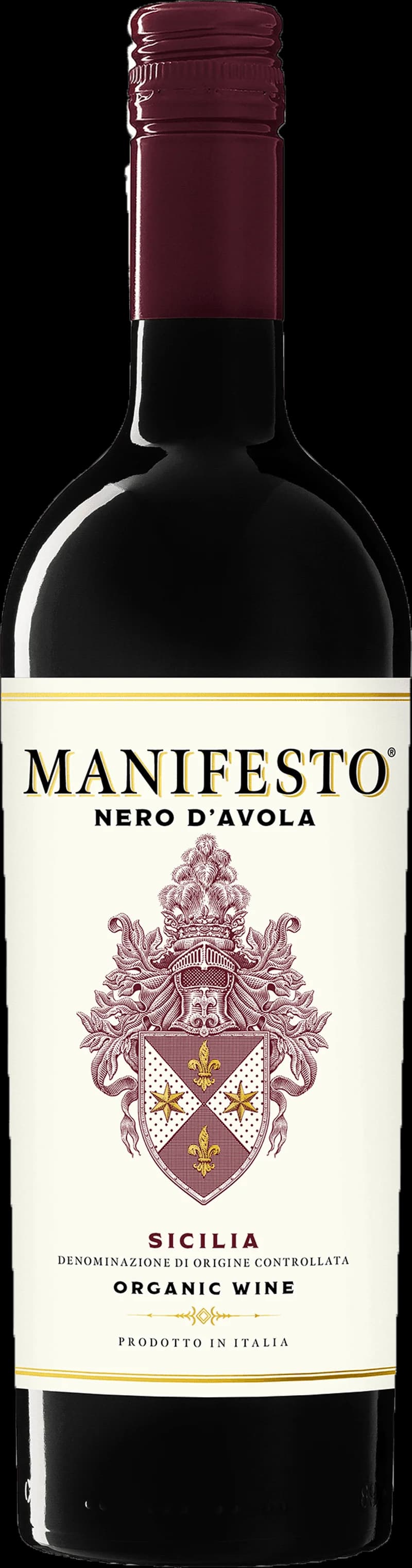 Flaska och glas med Manifesto rött vin.