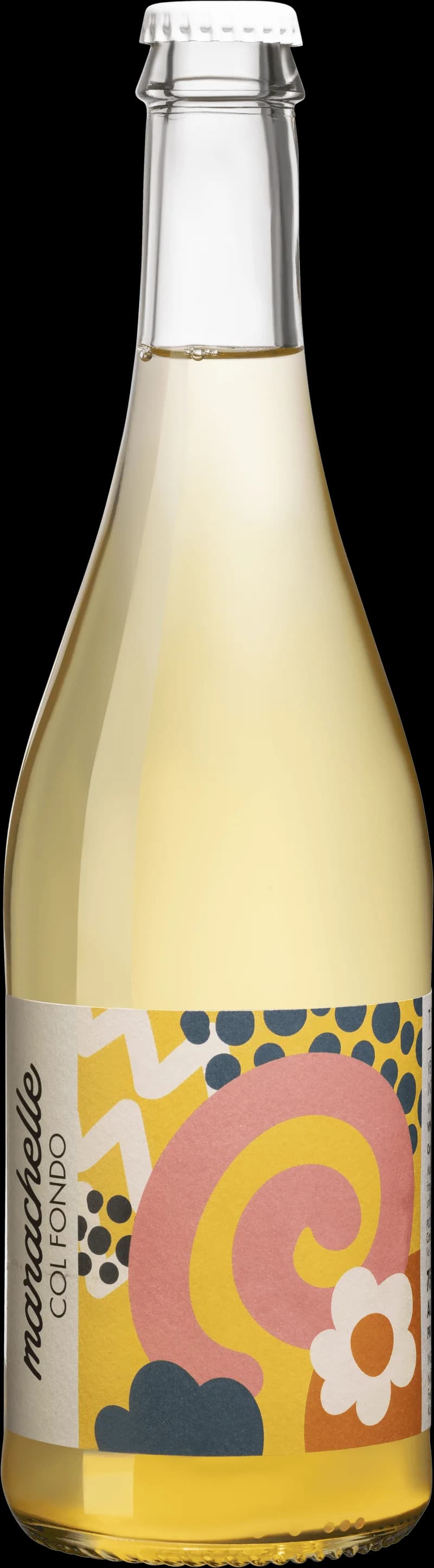 Flaska med Marachelle vitt vin mot ljus bakgrund