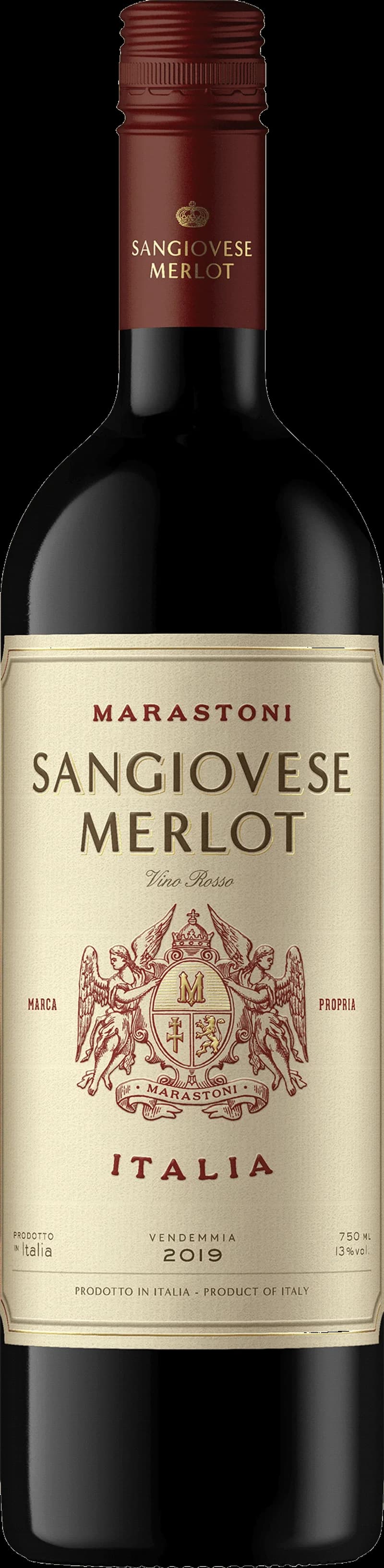 Flaska med Marastoni rött vin mot en neutral bakgrund