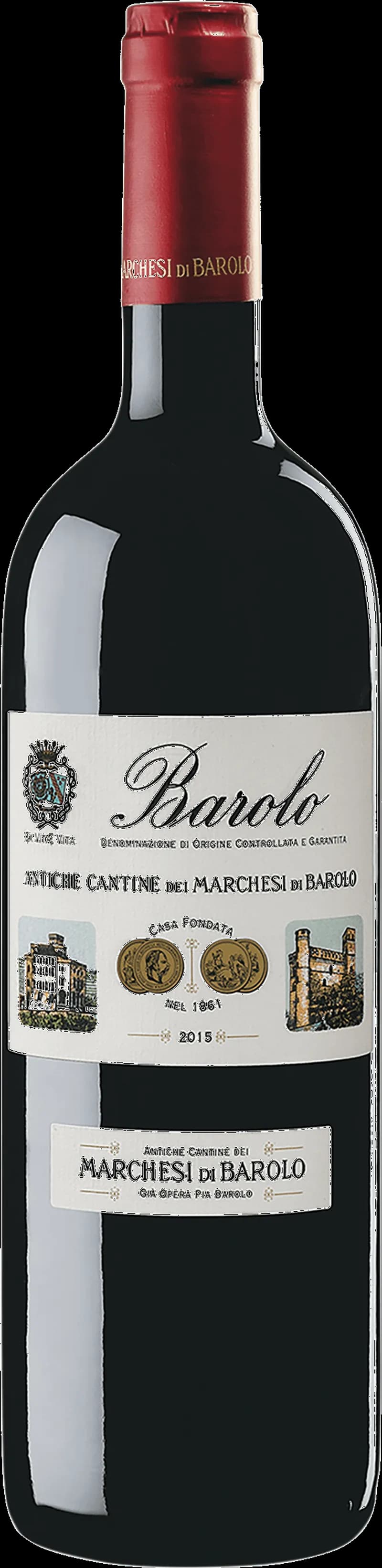 Flaska av Marchesi di Barolo rött vin på bordet