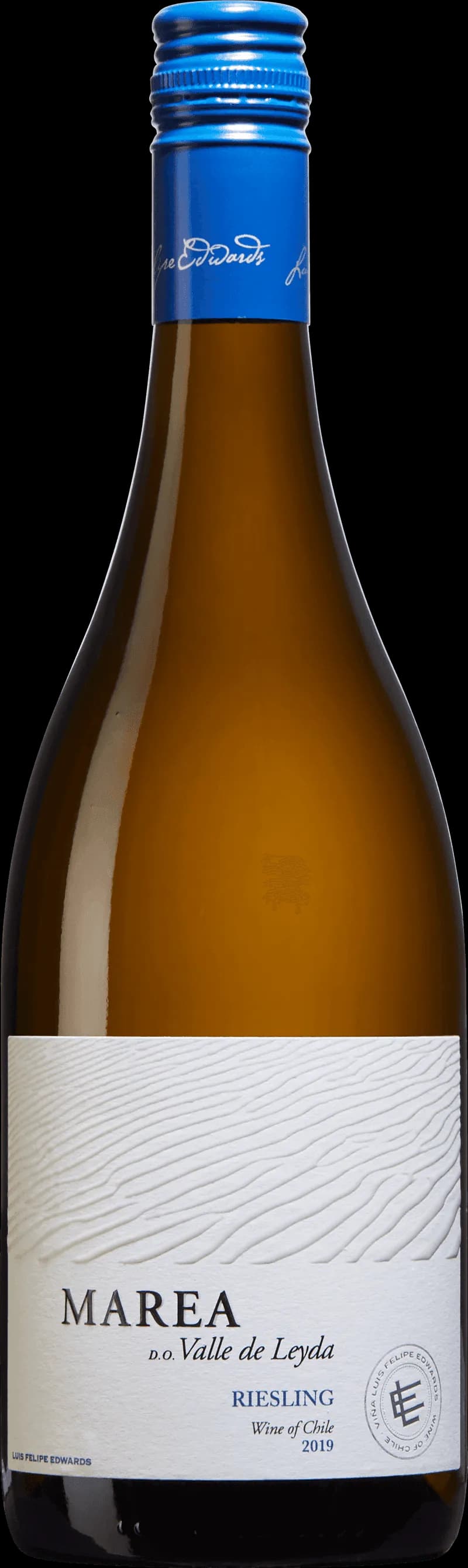 Flaska Marea Riesling vitt vin mot neutral bakgrund