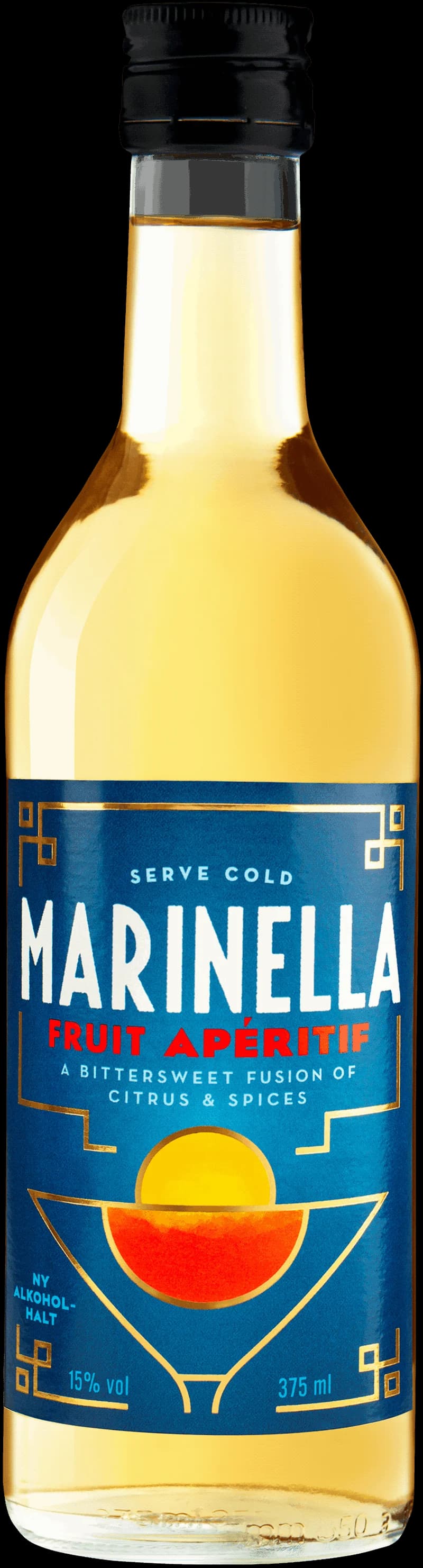Marinella aperitifer uppradade på ett bord med glas och is.