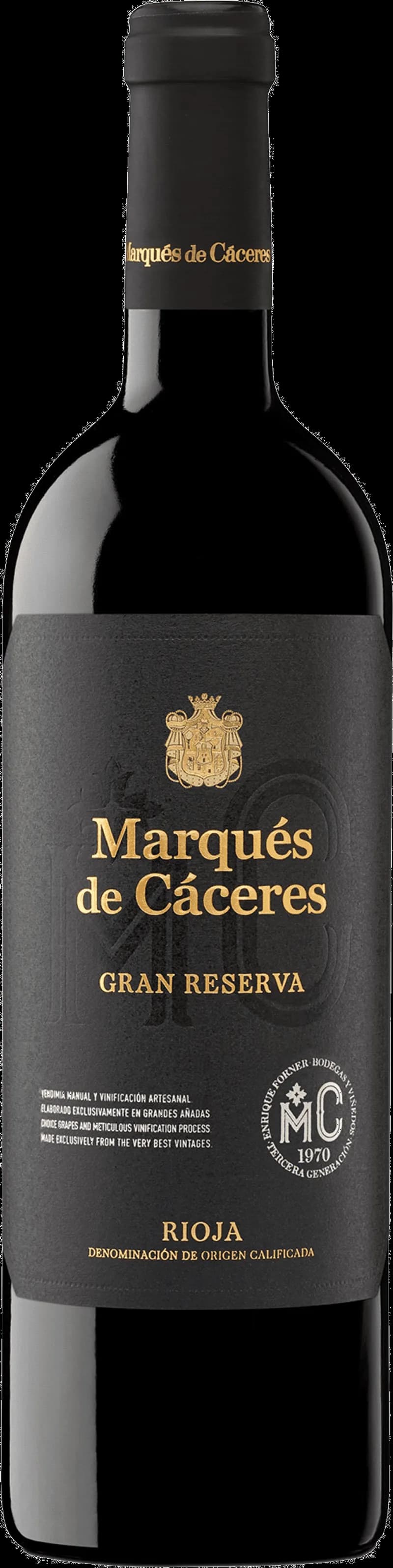 Flaska av Marqués de Cáceres rött vin mot neutral bakgrund