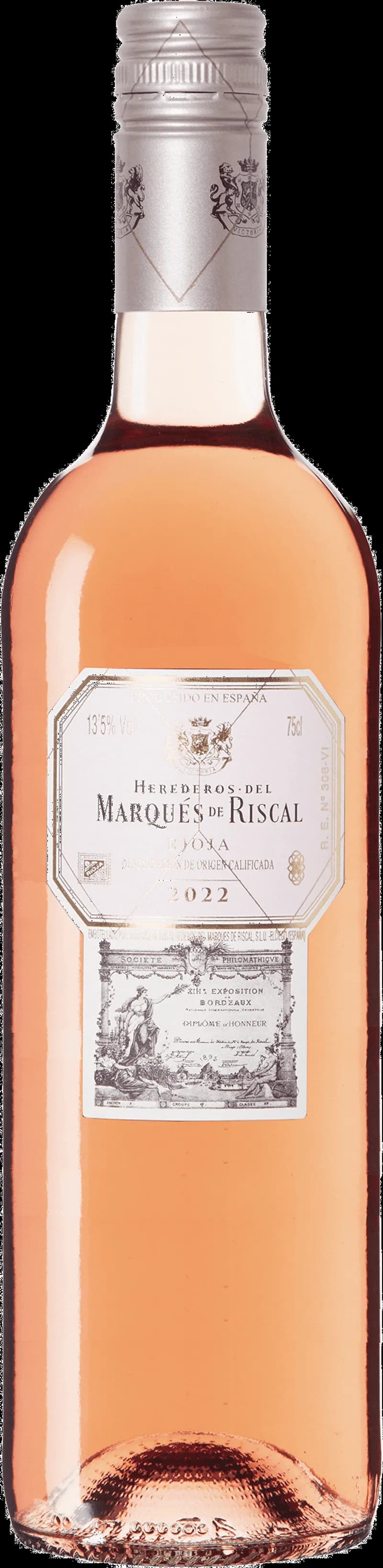 Flaska Marqués de Riscal rosévin mot ljus bakgrund