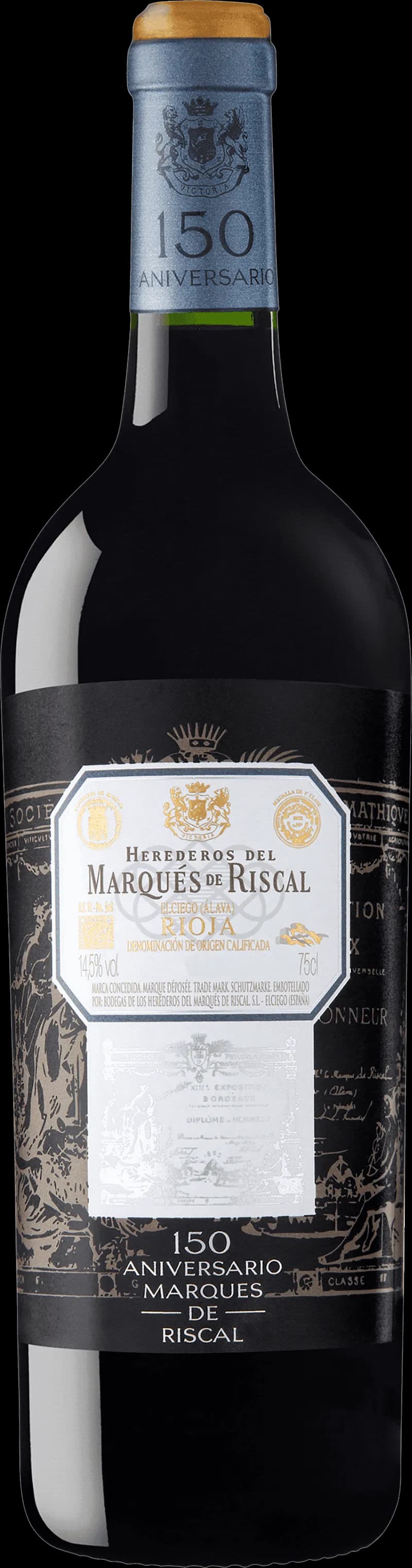 Flaska av Marqués de Riscal rött vin på bordet