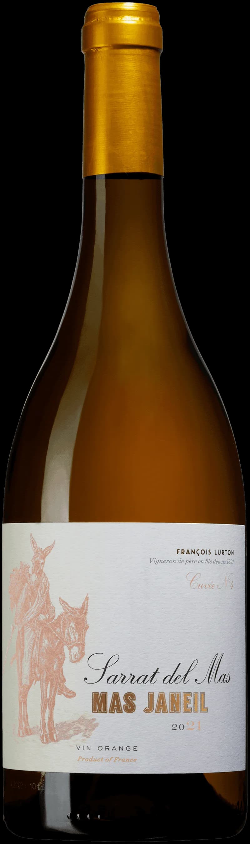 Flaska med vitt vin från Mas Janeil på en bordsservering.