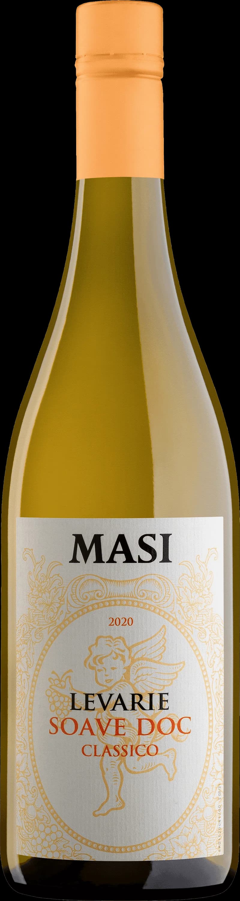 Flaska Masi Levar e vitt vin på bordet