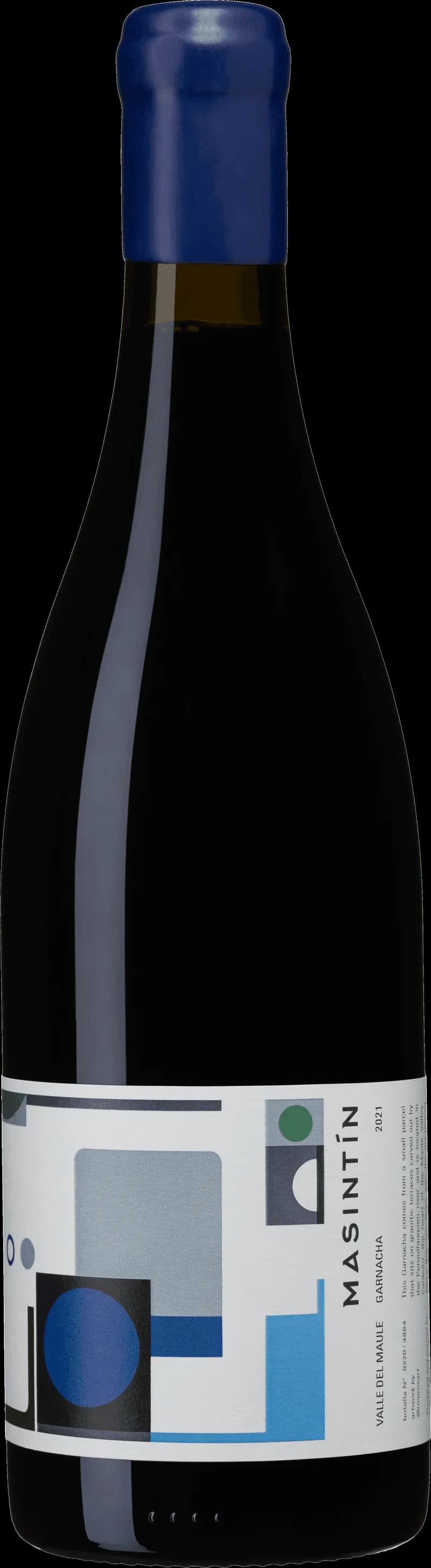 Flaska med Masint n Garnacha rött vin mot neutral bakgrund