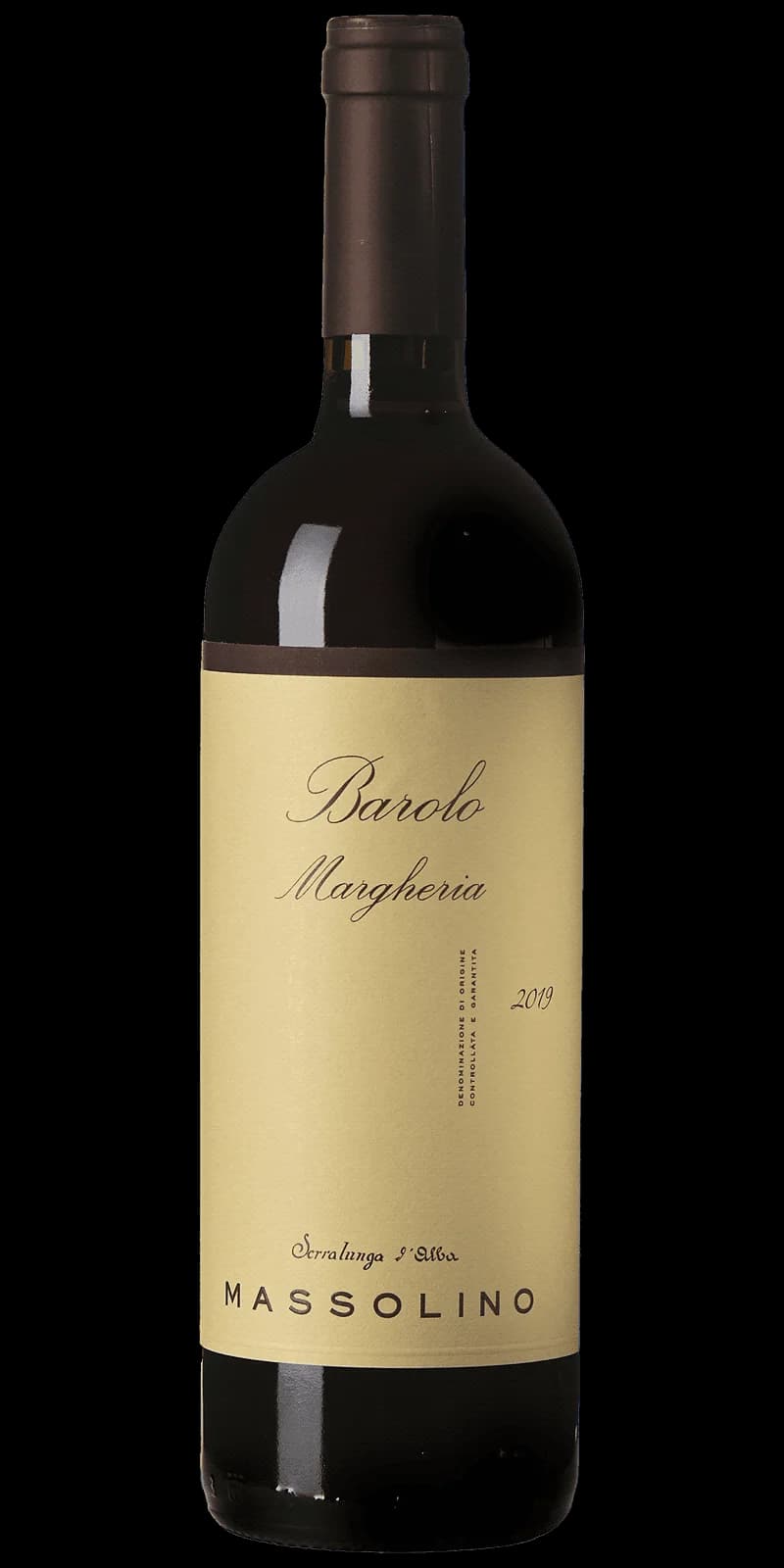 Flaska av rött vin från Massolino på en bordsservering
