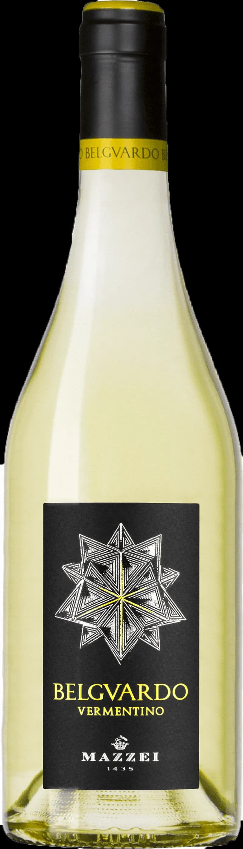 Flaska Mazzei vitt vin mot ljus bakgrund