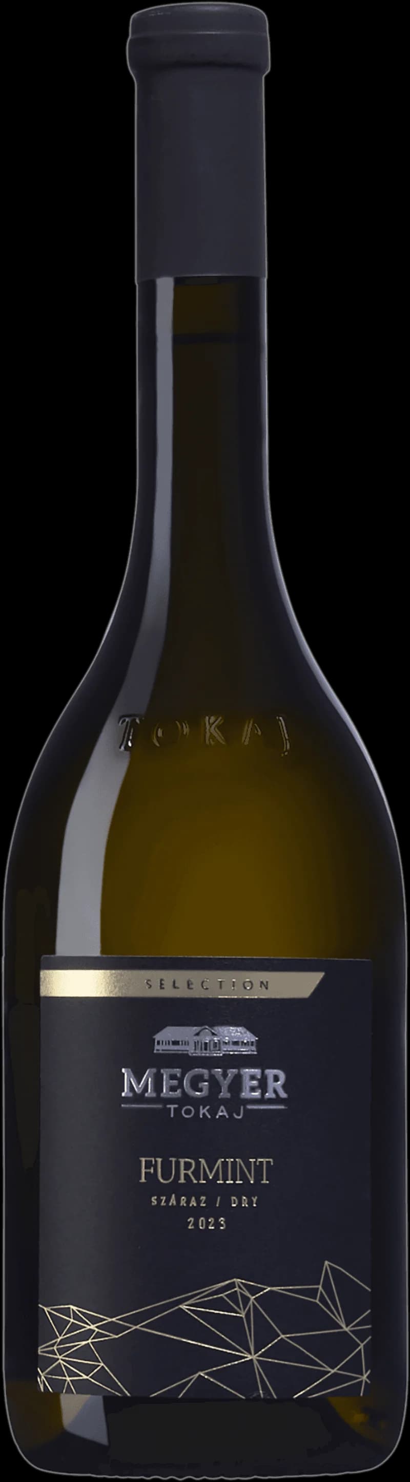 Flaskor med Megyer vitt vin på en hylla