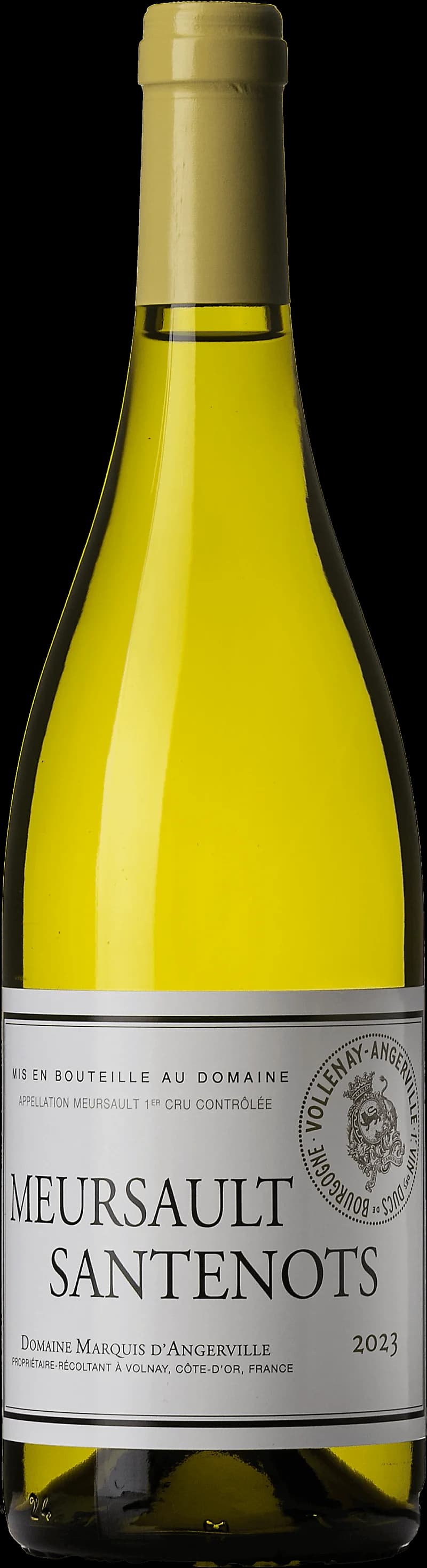 Flaska av Meursault 1er Cru Santenots vitt vin från Bourgogne