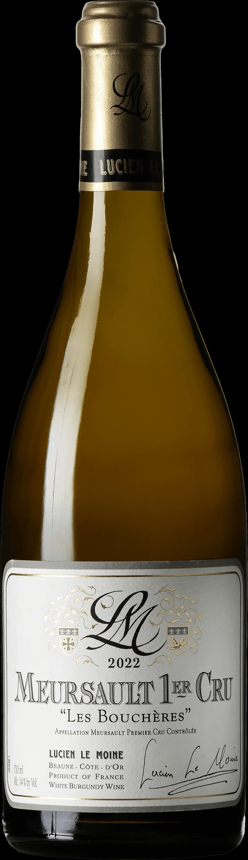 Flaska Meursault Premier Cru Les Bouchères vitt vin från Bourgogne