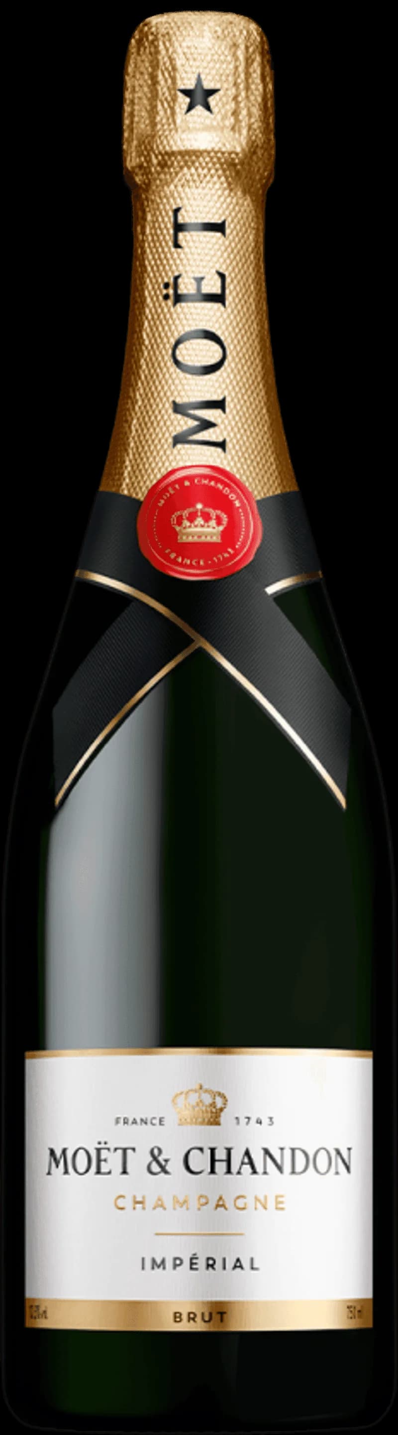 Flaska av Moët & Chandon mousserande vin mot neutral bakgrund.