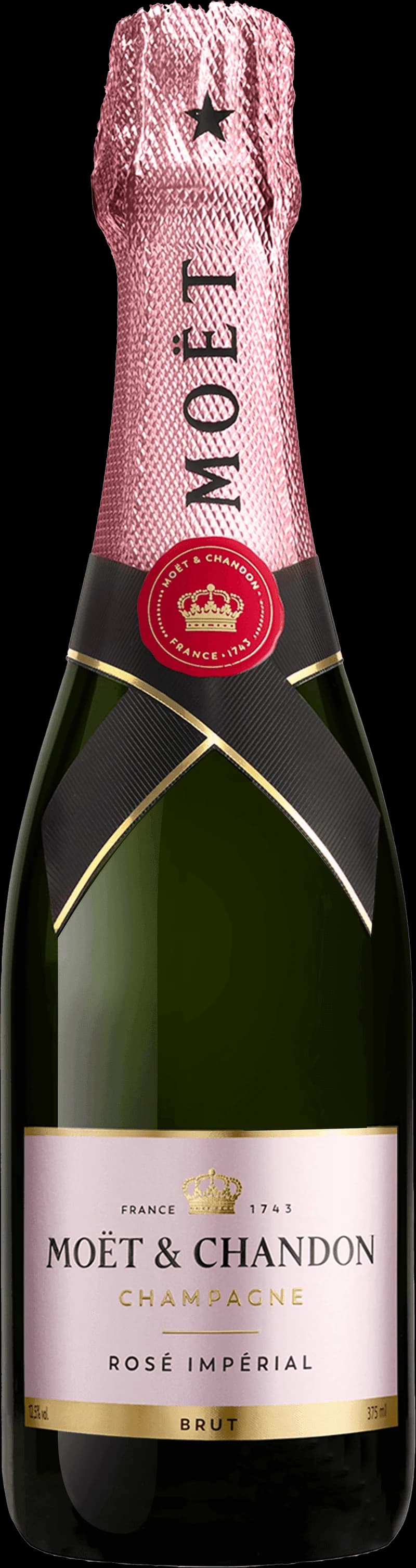 Flaska med Moët & Chandon mousserande vin mot en mörk bakgrund.