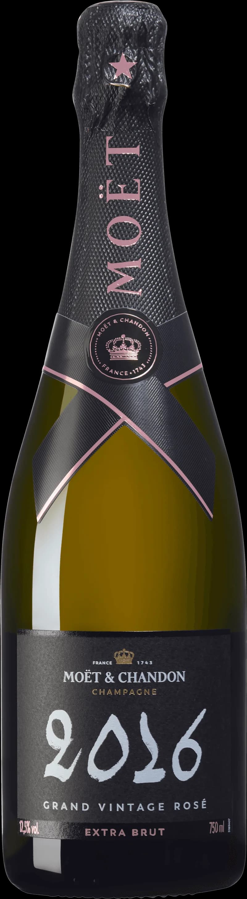 Flaska Moët & Chandon mousserande vin mot en mörk bakgrund.