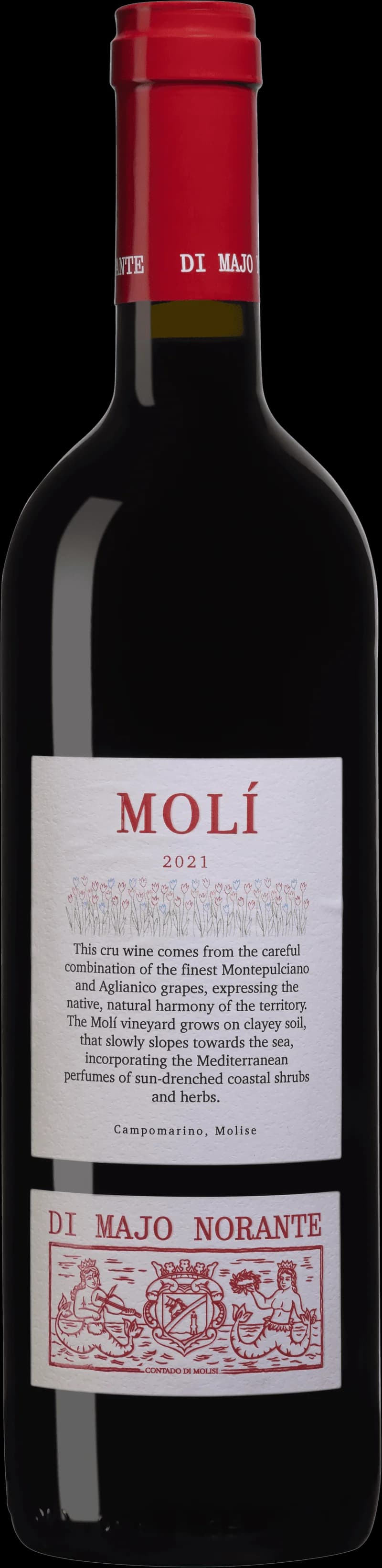 Flaska Möl Rosso rött vin på bordet