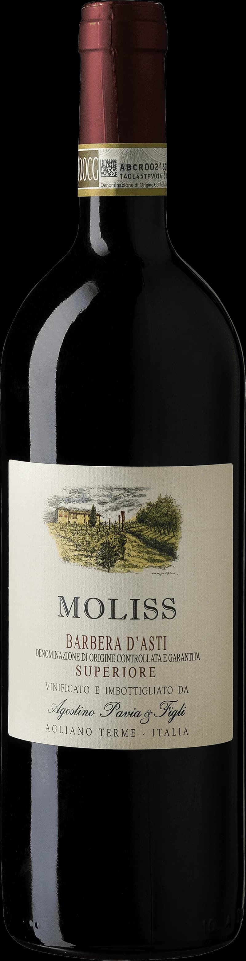 Flaska med rött vin från Moliss på en bordsservering.