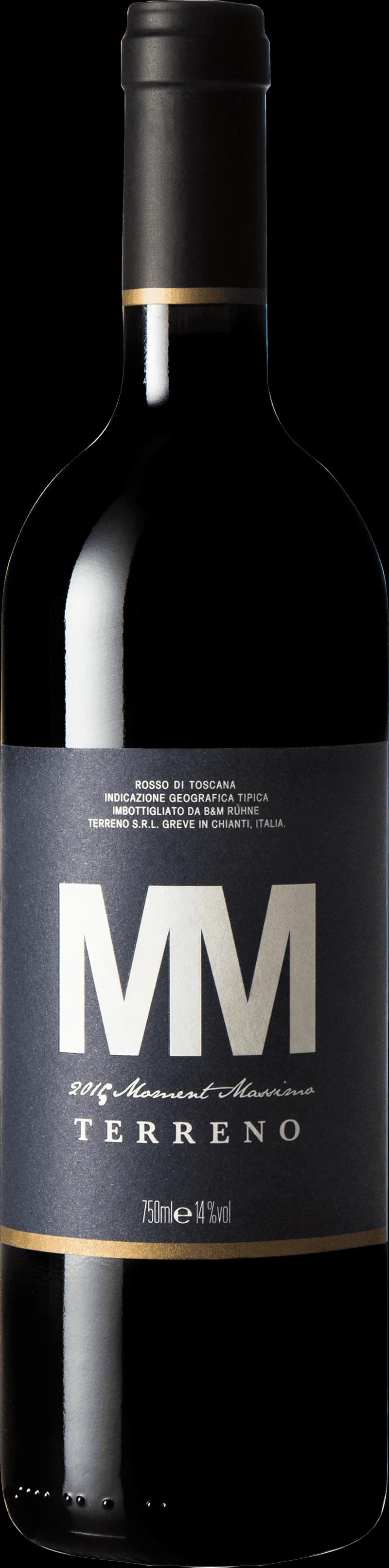 Flaska av Momento Massimo rött vin mot mörk bakgrund