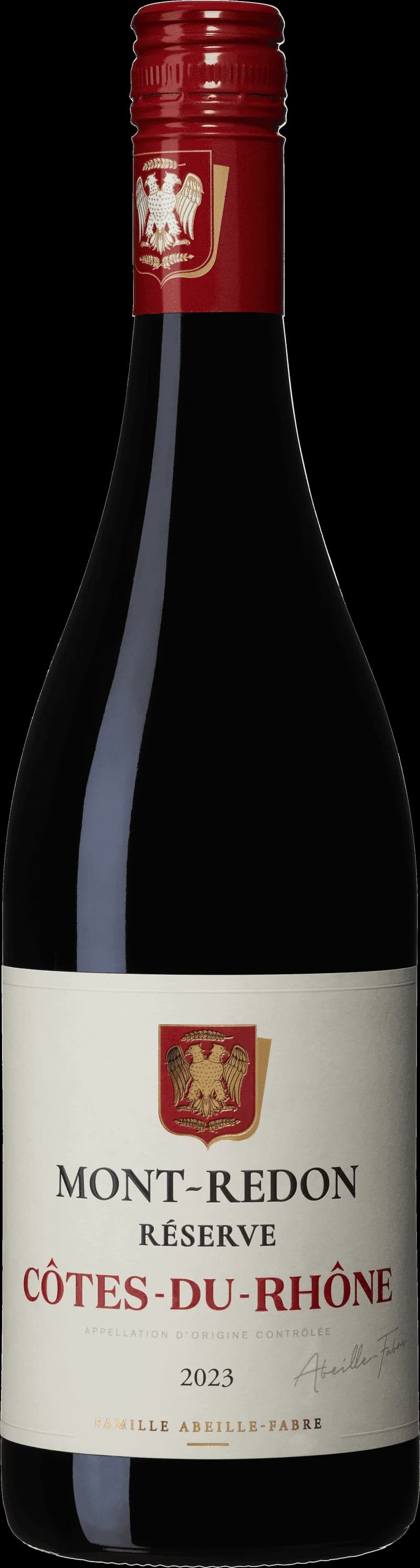 Flaska av Mont-Redon rött vin på bordet