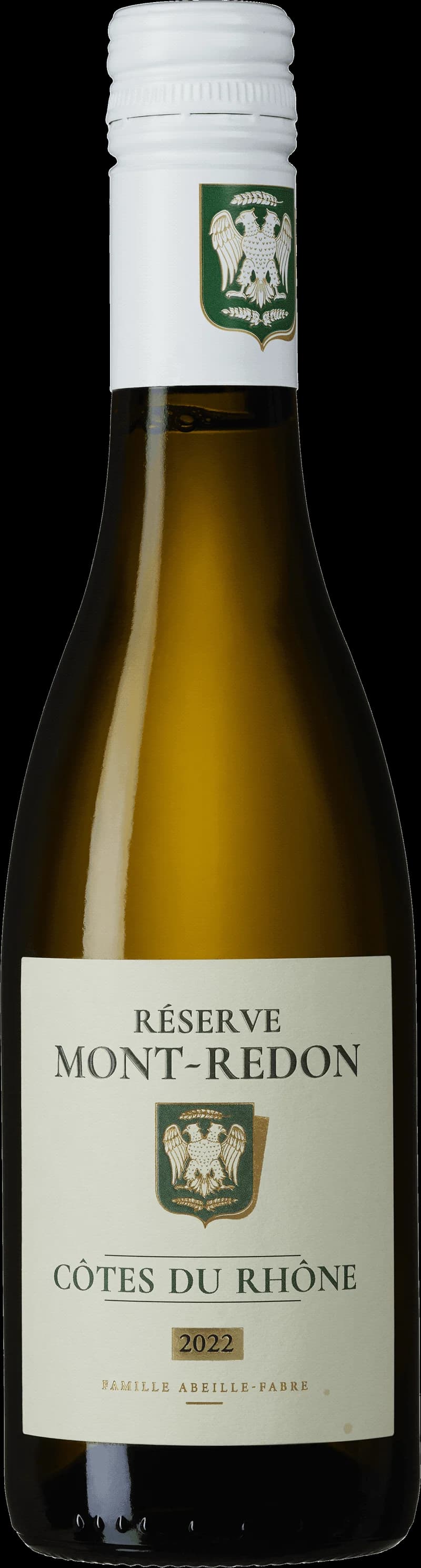 Flaska Mont Redon vitt vin mot ljus bakgrund