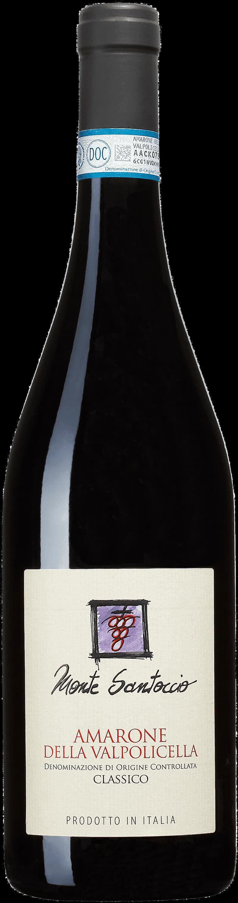 Flaska Monte Santoccio rött vin mot mörk bakgrund