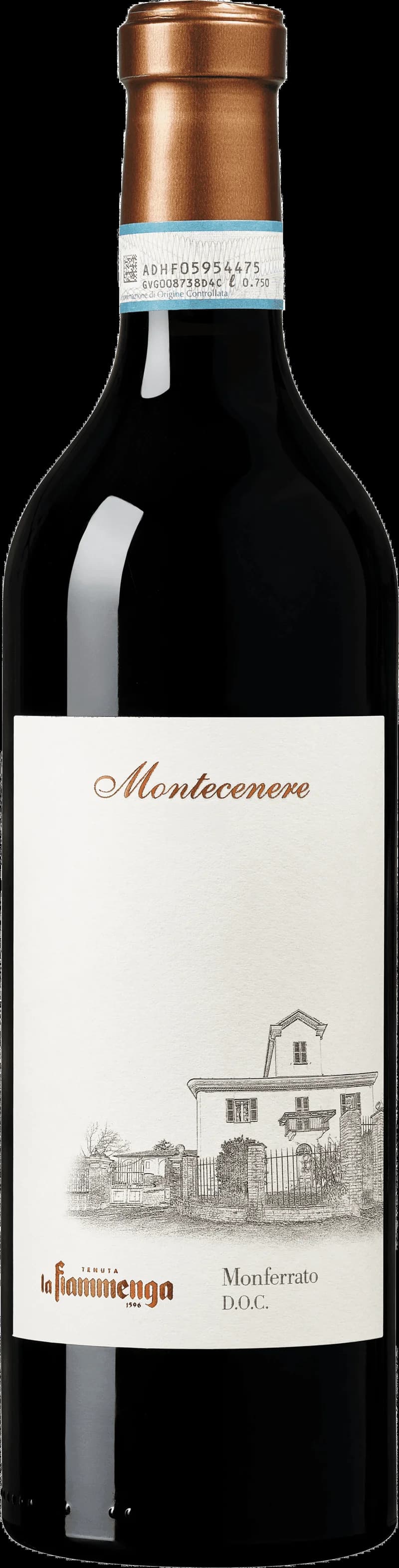 Flaska av Montecenere Monferrato rött vin på en bordsservering.