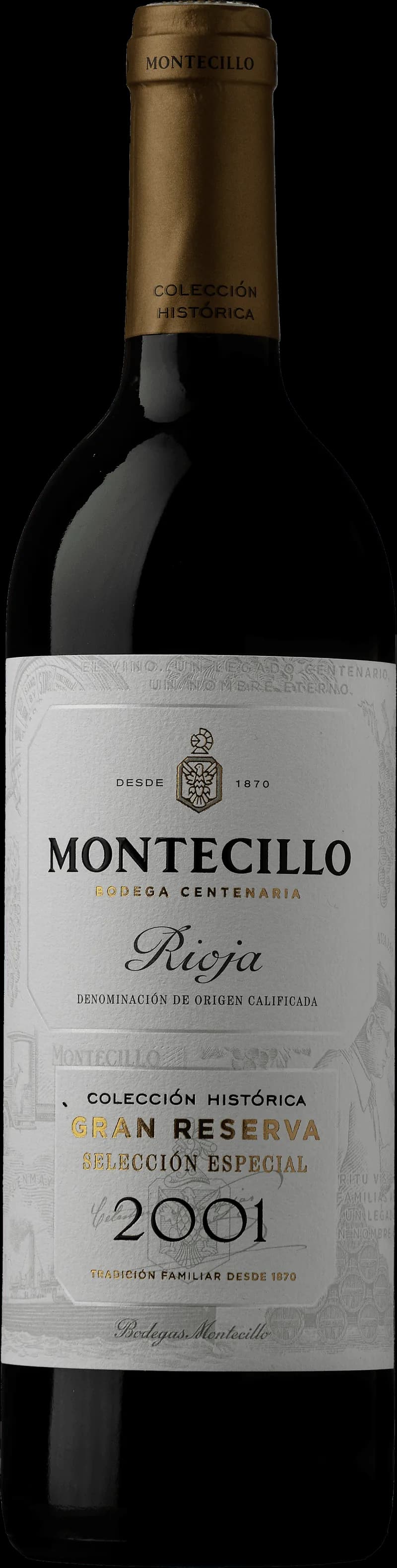 Flaska av Montecillo rött vin mot neutral bakgrund