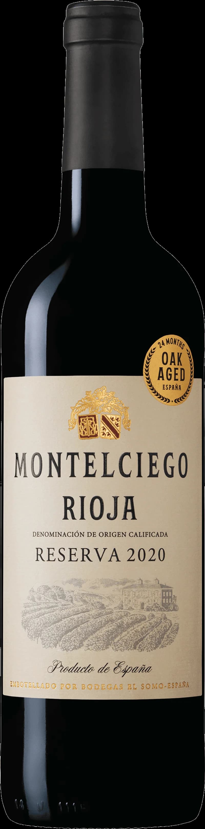 Flaska av rött vin från Montelciego på en bordsservering.