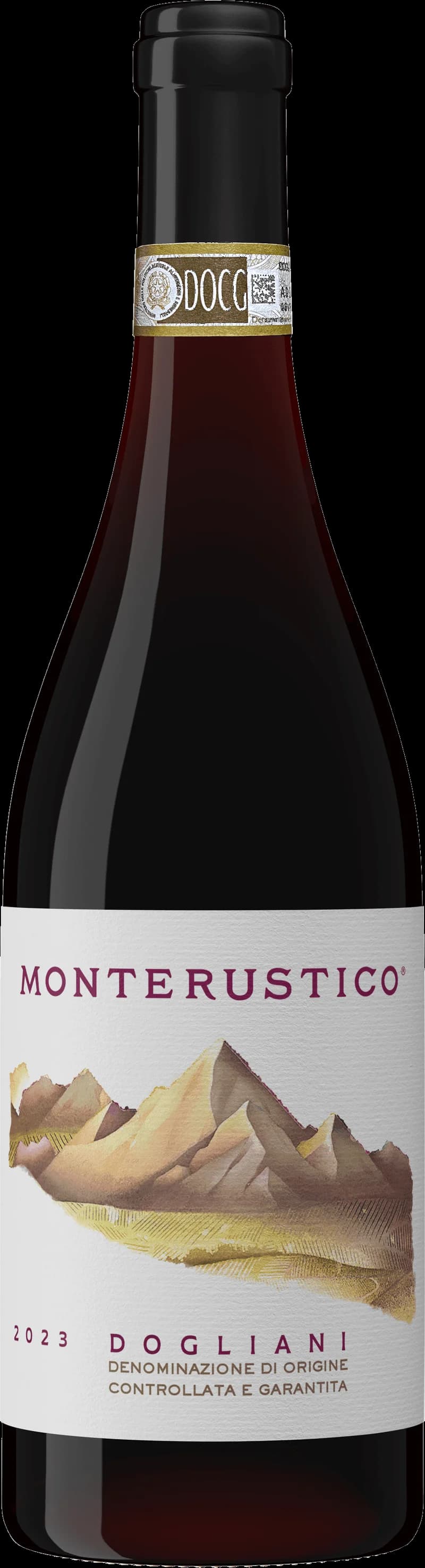 Flaska av Monterustico Barolo rött vin på bordet