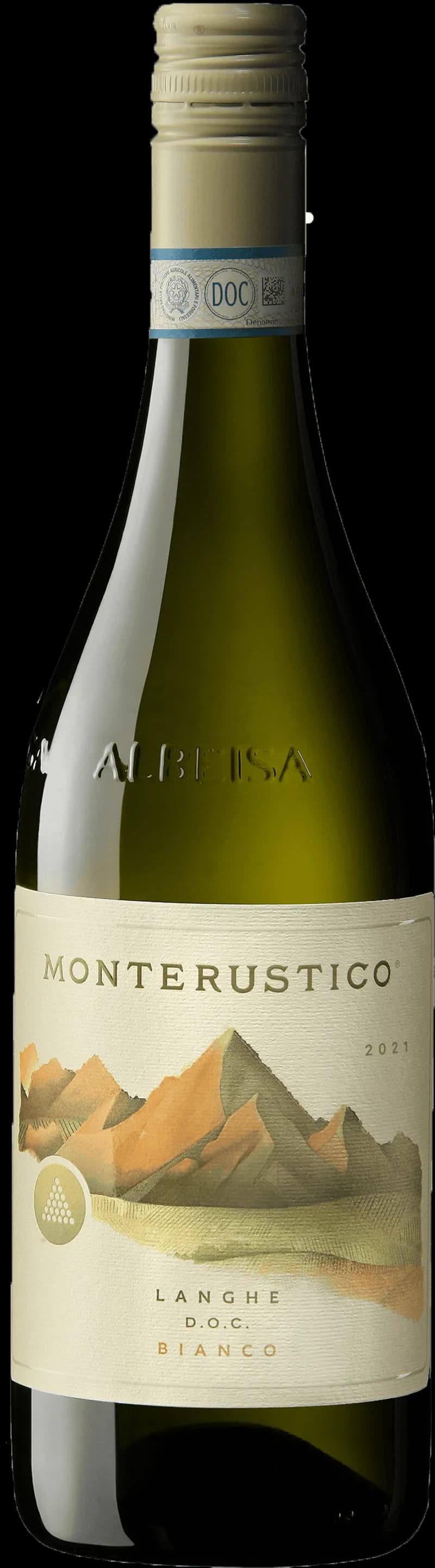 Flaska Monte Rustico vitt vin på bordet.