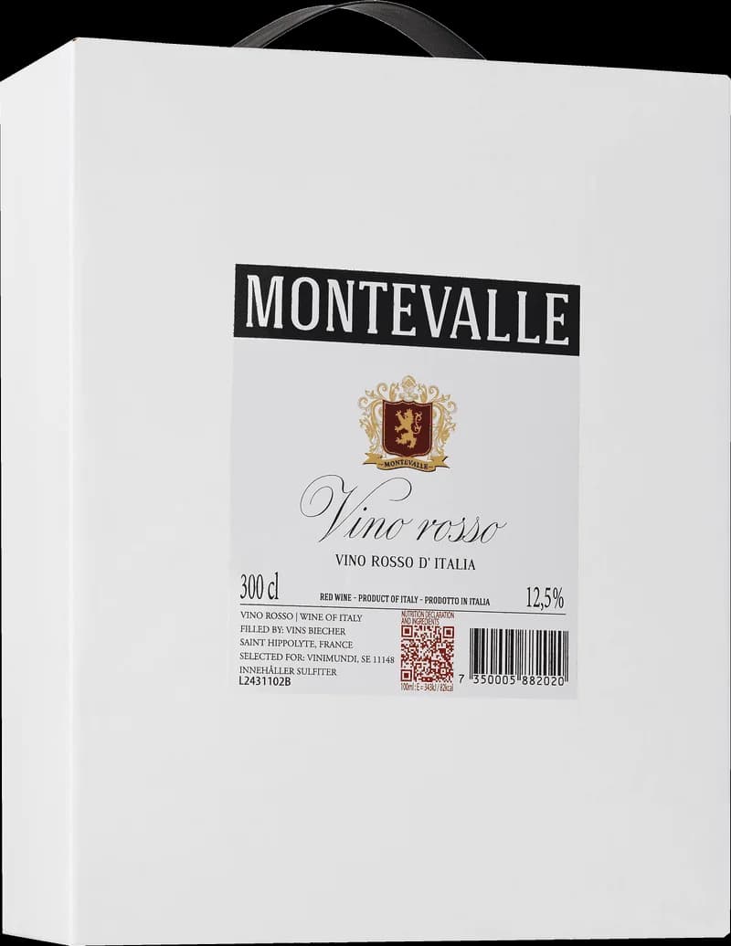 Flaska av Montevalle Rosso rött vin mot neutral bakgrund