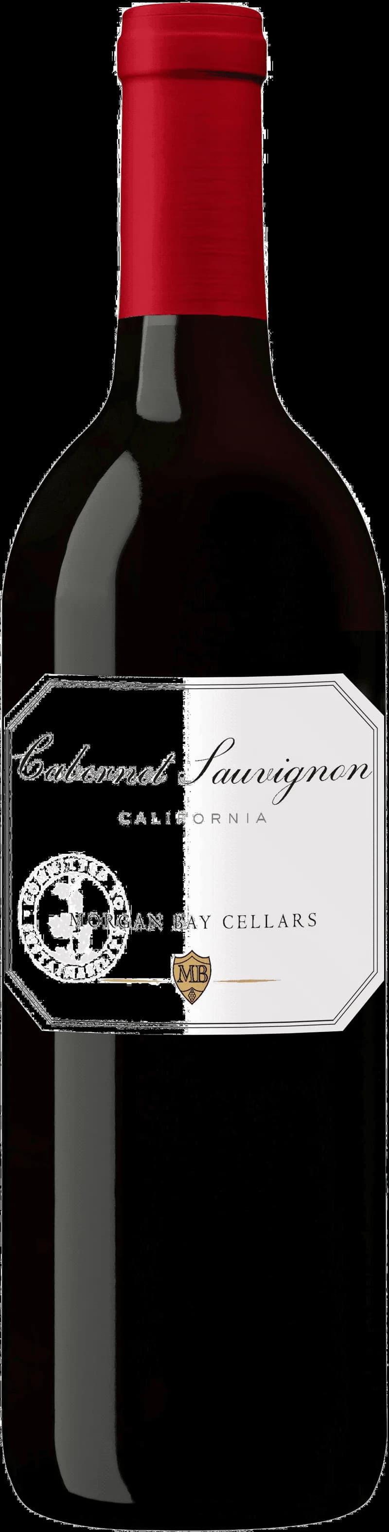 Flaska av Morgan Bay Cellars rött vin på en bordsservering.
