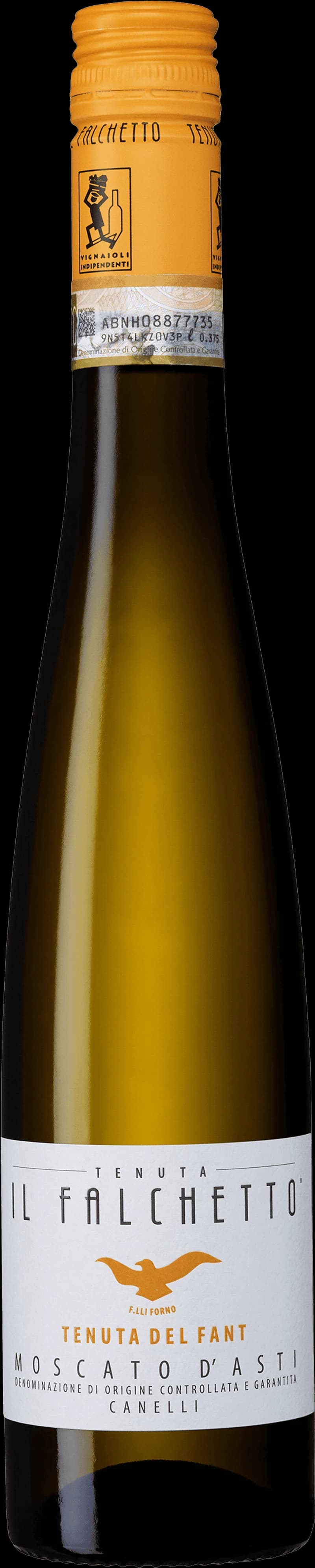 Flaska Moscato d'Asti Canelli från Tenuta del Fant, ett sött vitt mousserande vin.