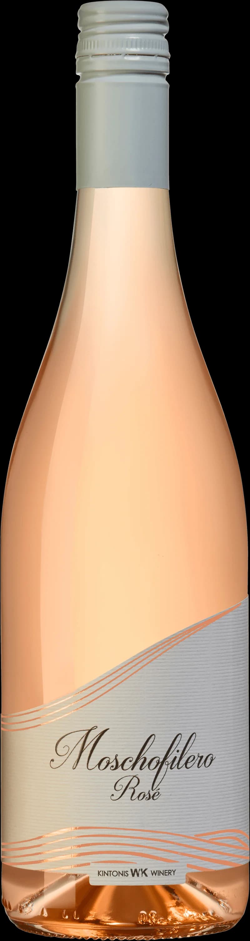 Ett glas moschofilero rosévin på ett bord med ljus bakgrund.