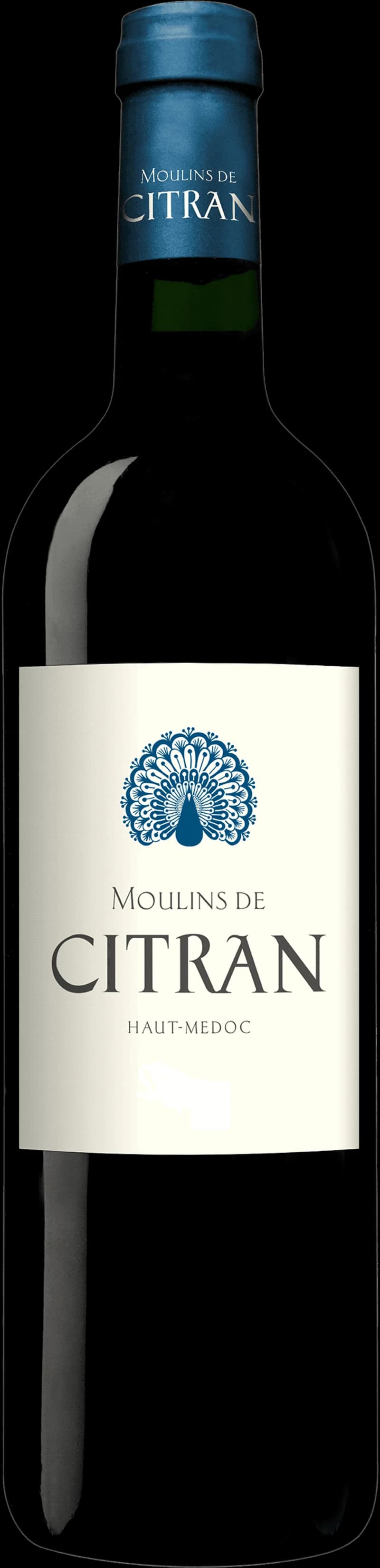 Flaska av rött vin Moulins de Citran från Bordeaux