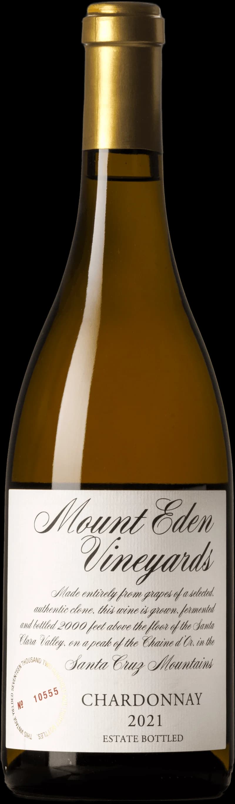 Flaska Mount Eden Estate vitt vin mot en neutral bakgrund.