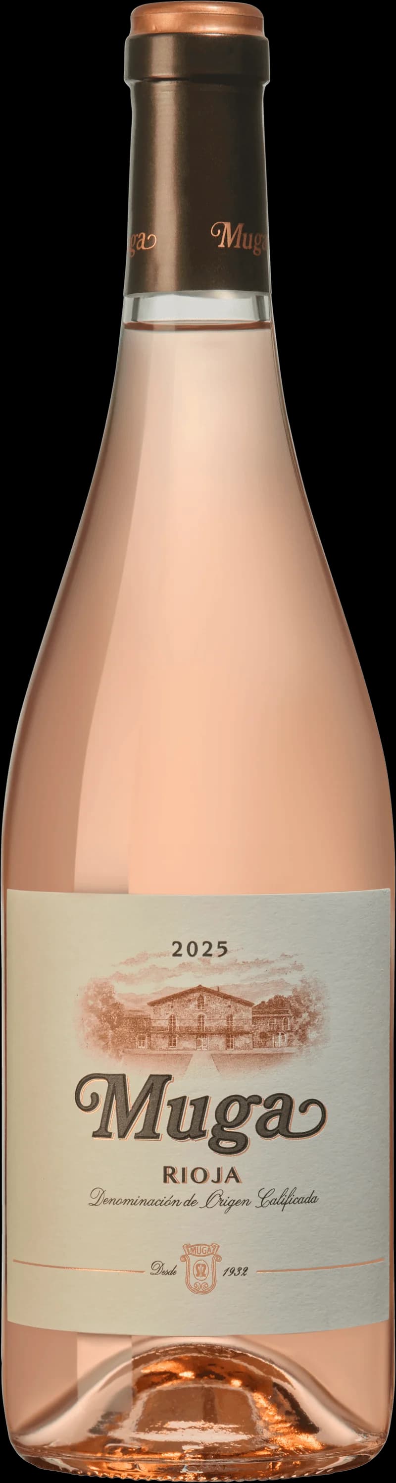 Flaska Muga rosévin mot neutral bakgrund