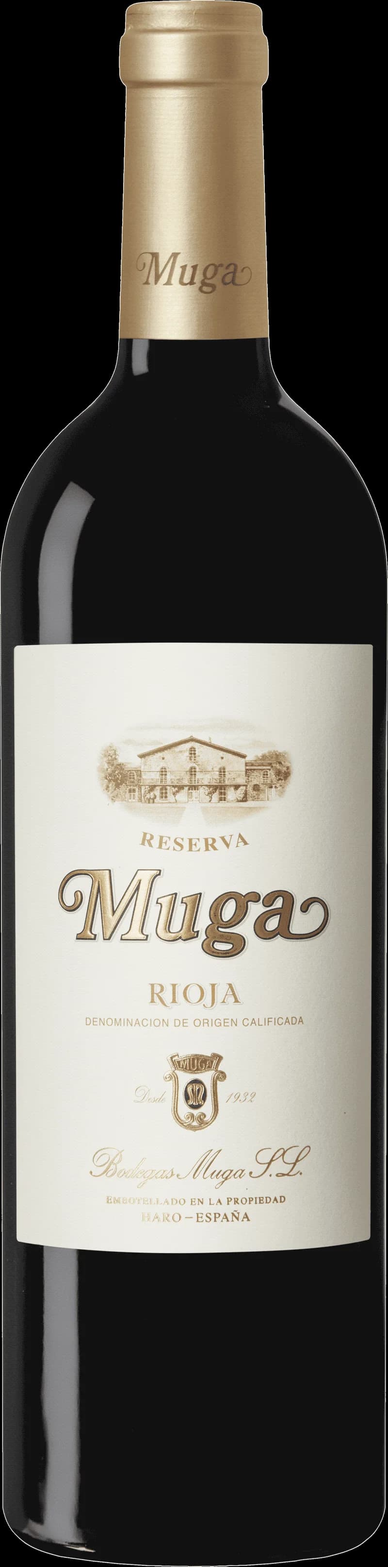 Flaska av Muga rött vin på en bordsservering