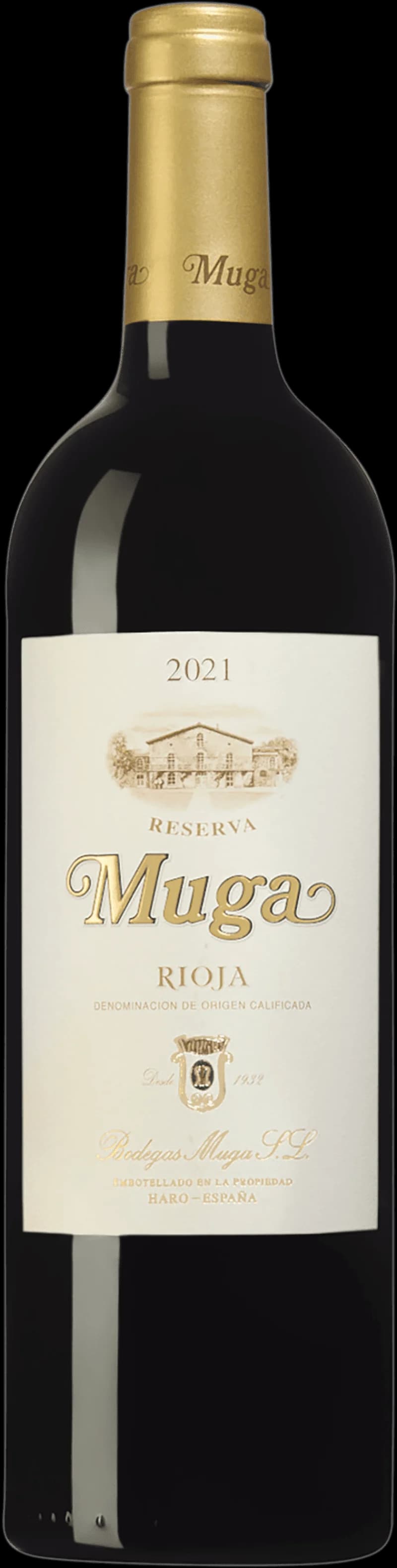 Flaska av Muga rött vin på en bordsservering
