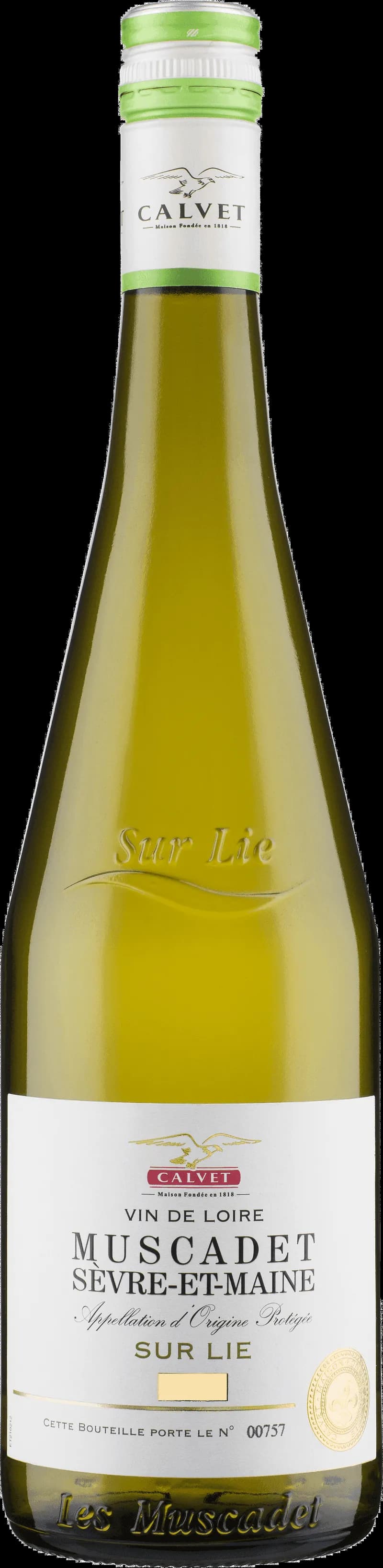 Flaska av vitt vin Muscadet Sèvre et Maine Sur Lie från Loiredalen
